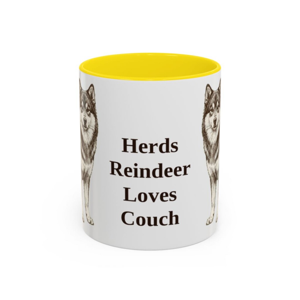 11oz Funny Finnish Lapphund Mug, Yellow, front view