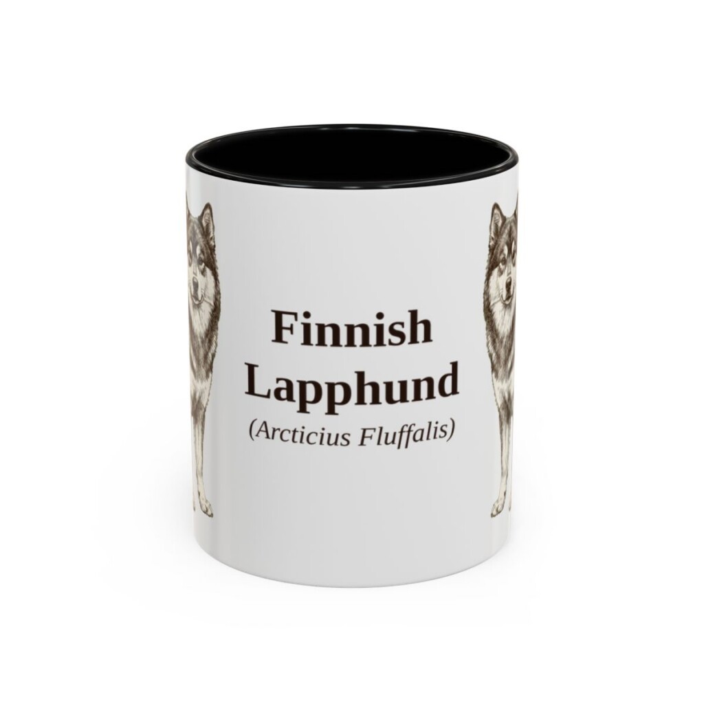 11oz Finnish Lapphund Latin Mug, Black, front view