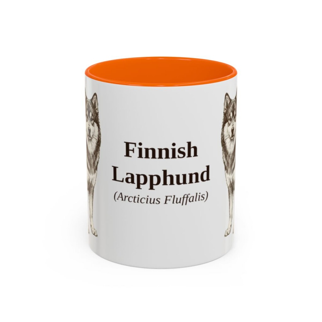 11oz Finnish Lapphund Latin Mug, Orange, front view