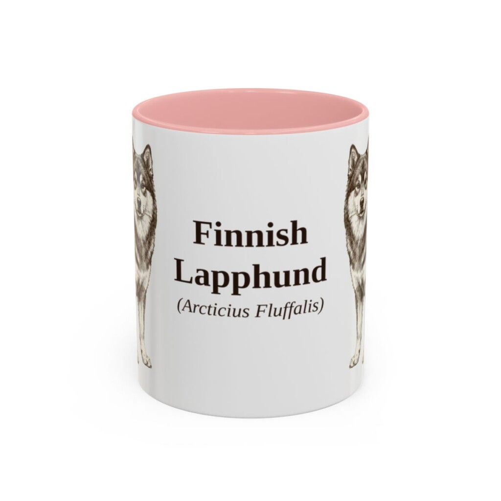 11oz Finnish Lapphund Latin Mug, Pink, front view