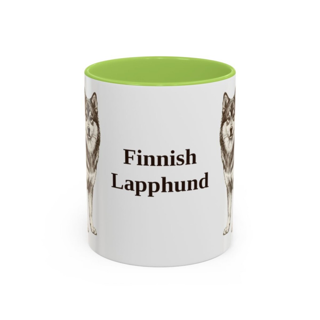 11oz Finnish Lapphund Mug, Light Green, front view