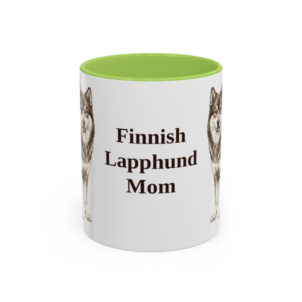 11oz Finnish Lapphund Dog Mom Mug, Light Green, front view