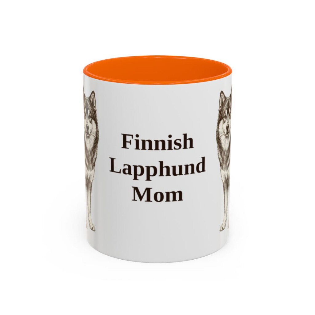 11oz Finnish Lapphund Dog Mom Mug, Orange, front view