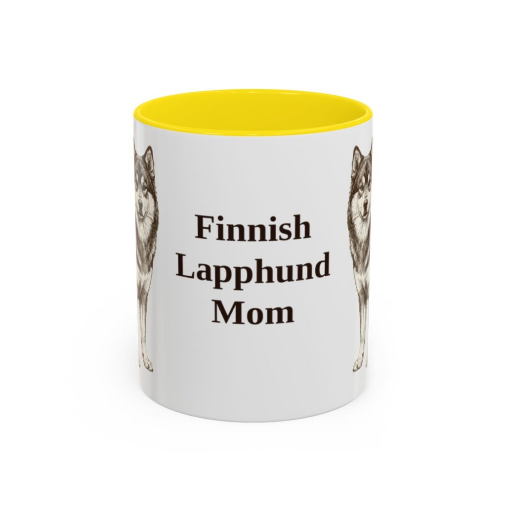 11oz Finnish Lapphund Dog Mom Mug, Yellow, front view