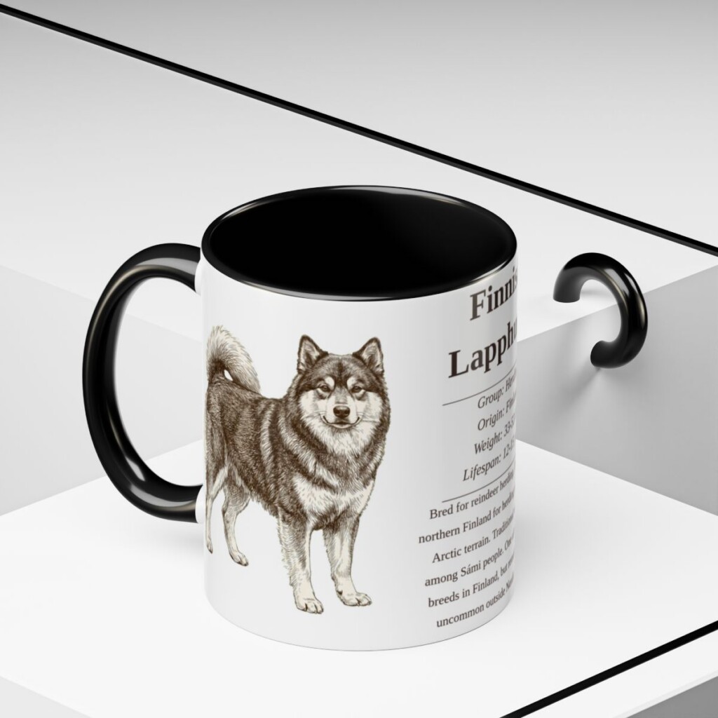 11oz Finnish Lapphund Mug, Black, lifestyle photo