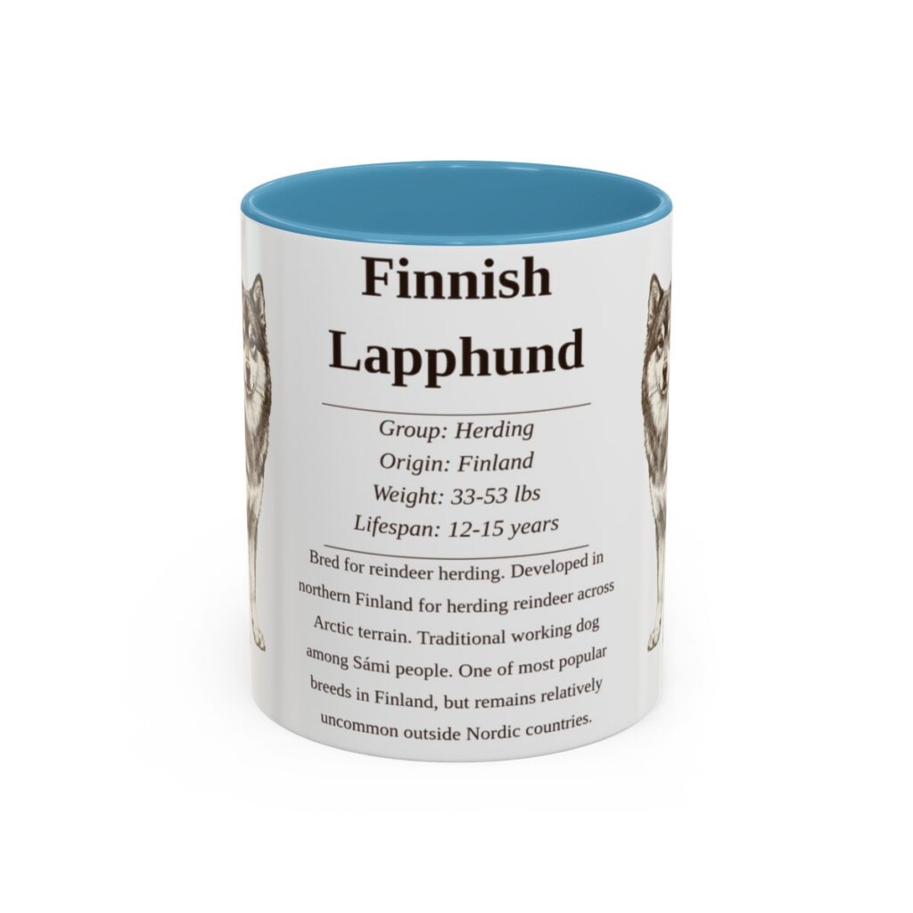 11oz Finnish Lapphund Mug, Light Blue, front view