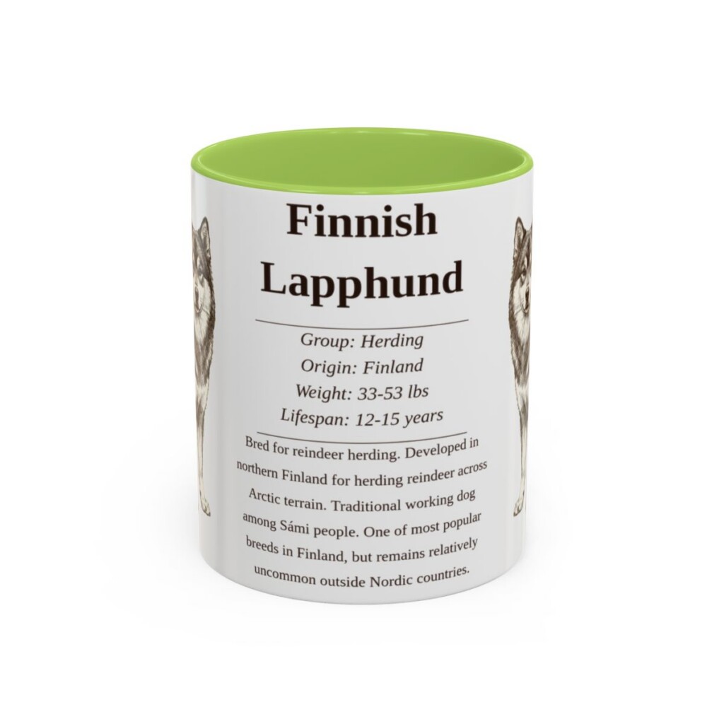 11oz Finnish Lapphund Mug, Light Green, front view