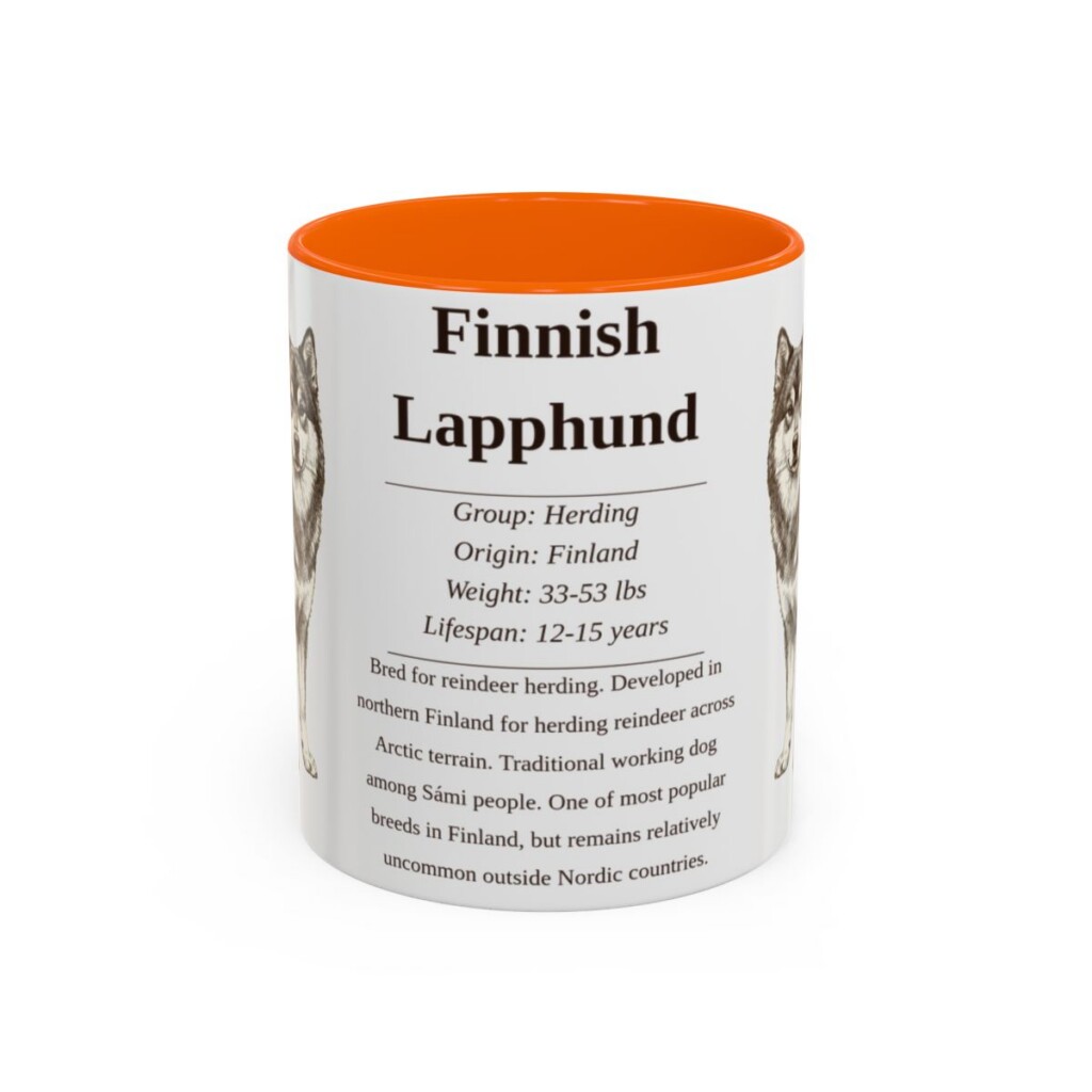 11oz Finnish Lapphund Mug, Orange, front view