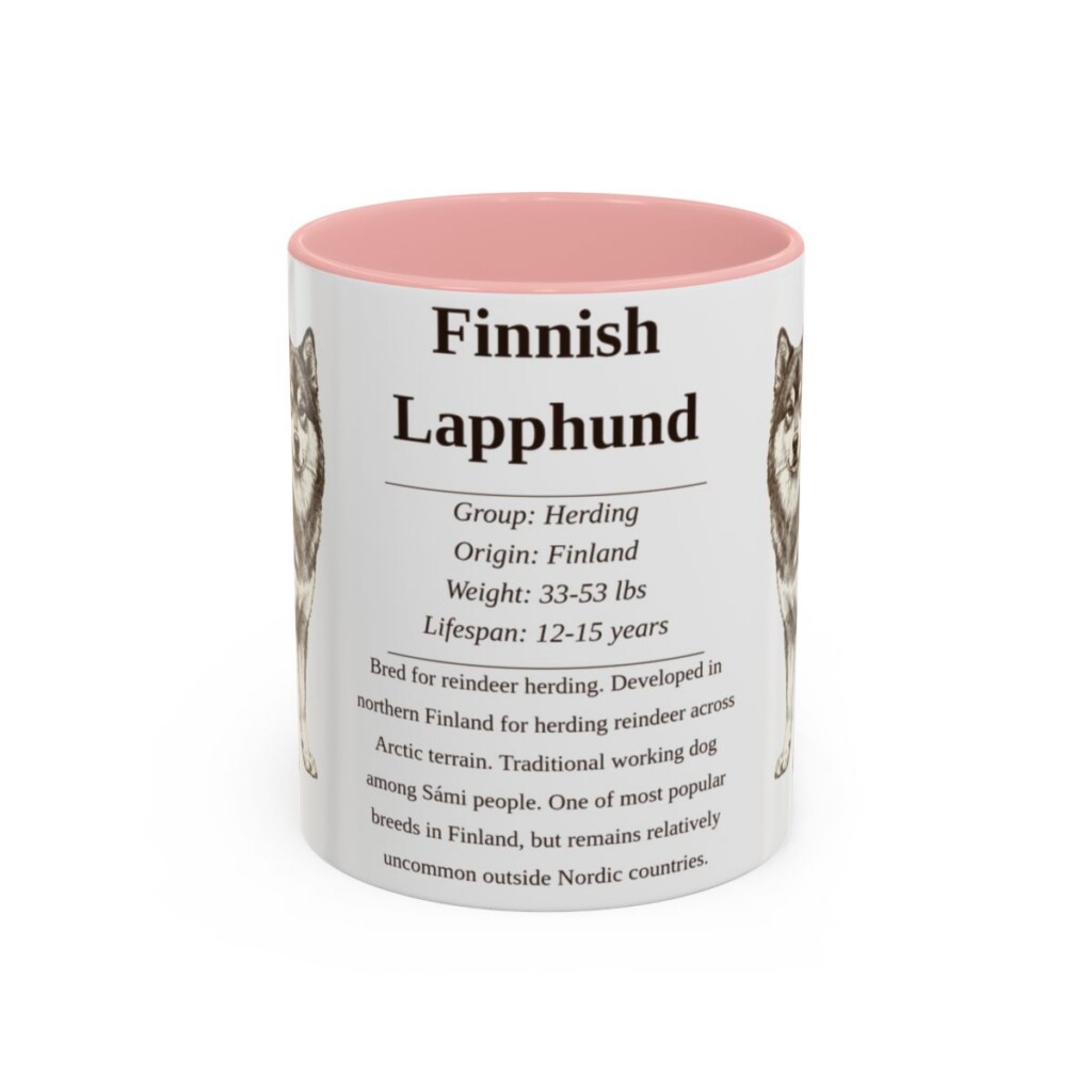 11oz Finnish Lapphund Mug, Pink, front view