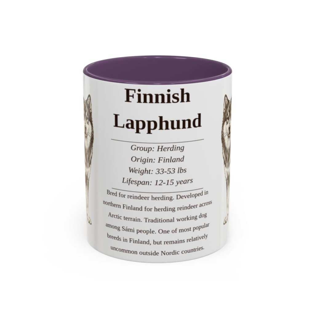 11oz Finnish Lapphund Mug, Purple, front view