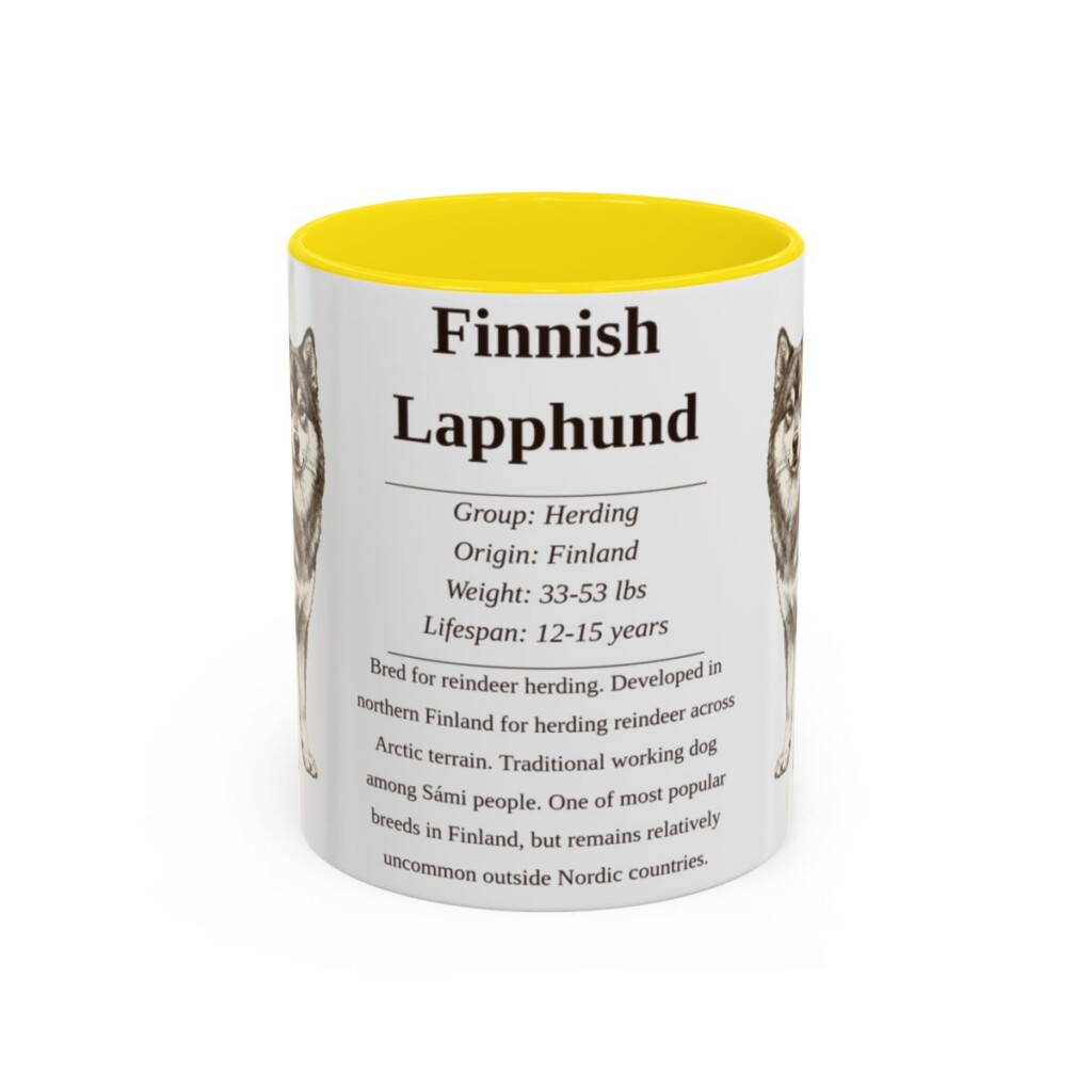 11oz Finnish Lapphund Mug, Yellow, front view