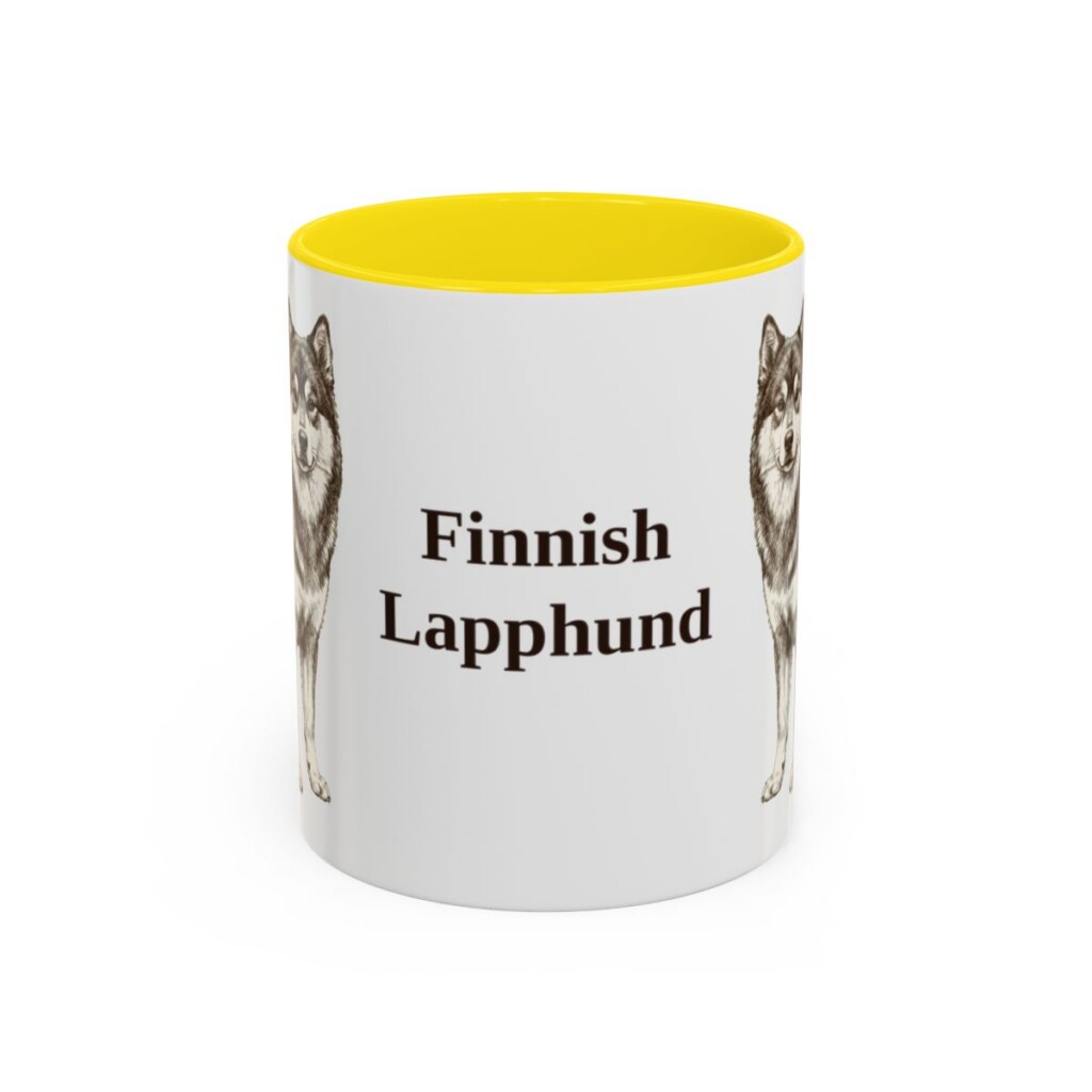 11oz Finnish Lapphund Mug, Yellow, front view