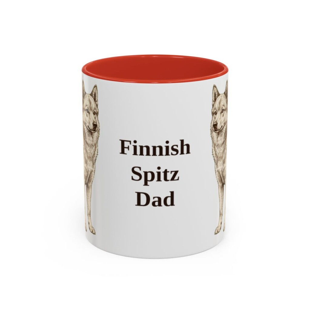 11oz-finnish-spitz-mug-dad-red 11oz Finnish Spitz Dog Dad Mug, Red, front view