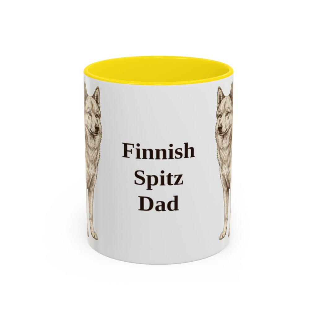 11oz-finnish-spitz-mug-dad-yellow 11oz Finnish Spitz Dog Dad Mug, Yellow, front view