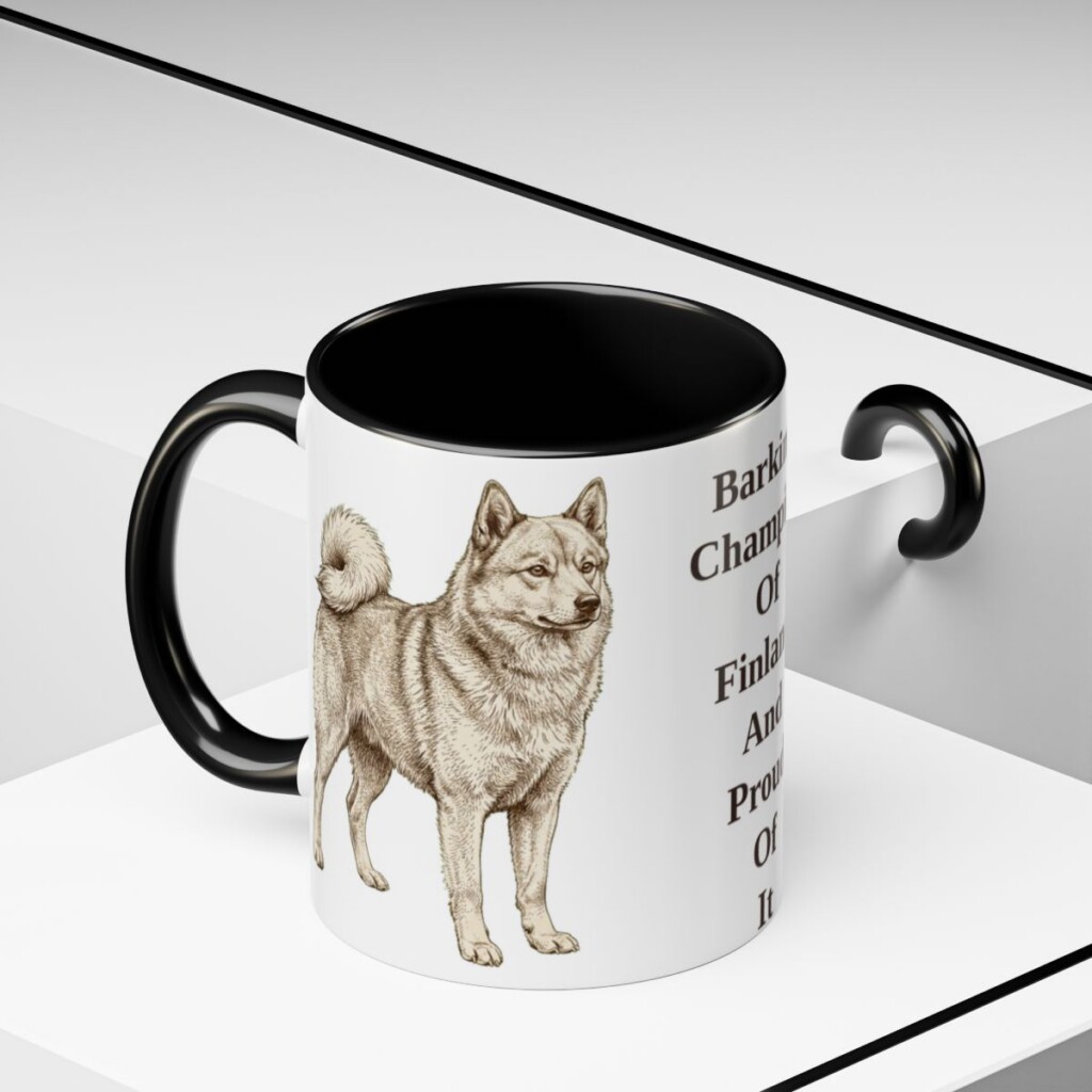 11oz-finnish-spitz-mug-humor-black-context-2 11oz Funny Finnish Spitz Mug, Black, lifestyle photo