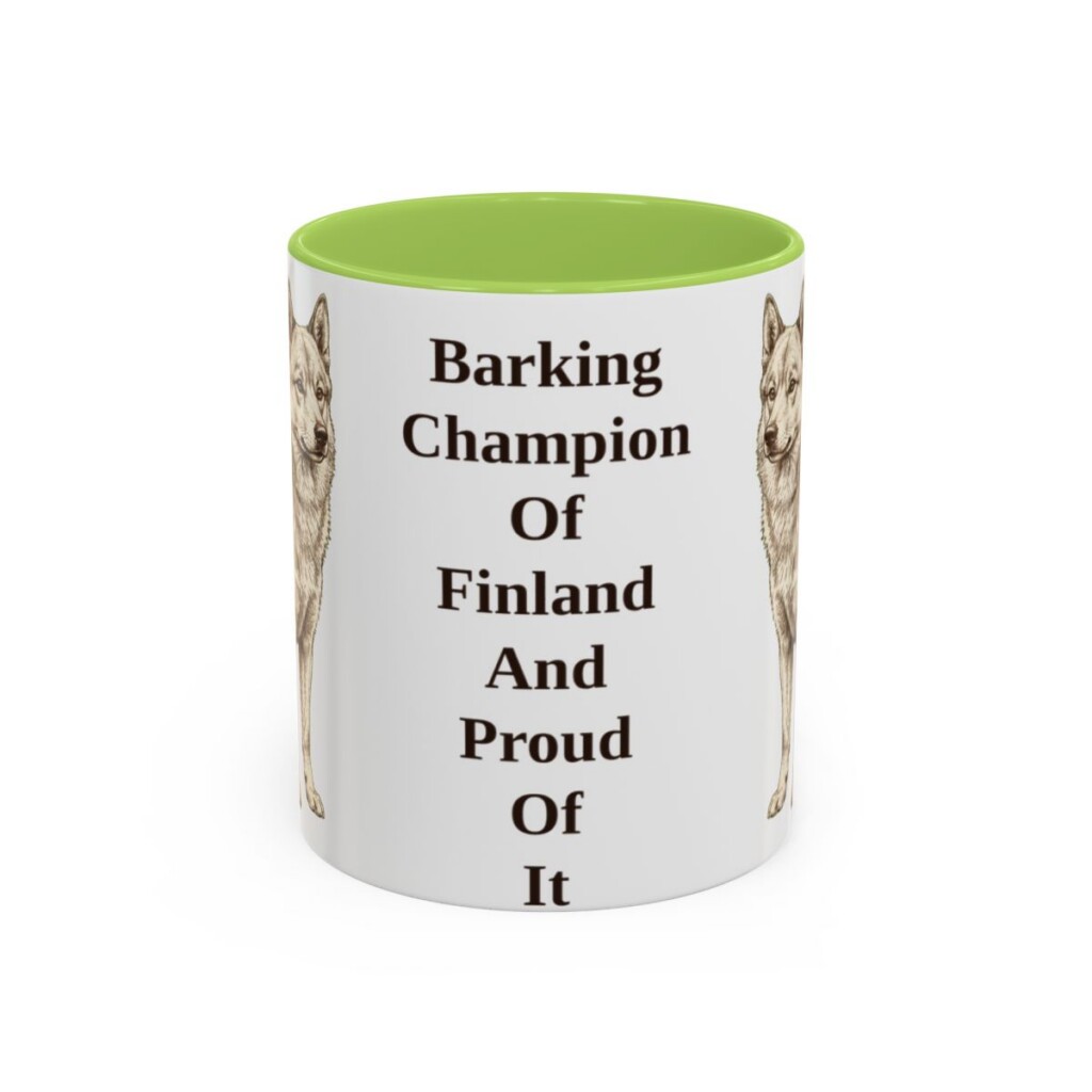 11oz-finnish-spitz-mug-humor-light-green 11oz Funny Finnish Spitz Mug, Light Green, front view