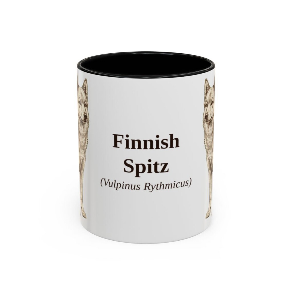 11oz Finnish Spitz Latin Mug, Black, front view