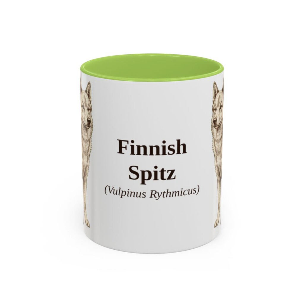 11oz Finnish Spitz Latin Mug, Light Green, front view