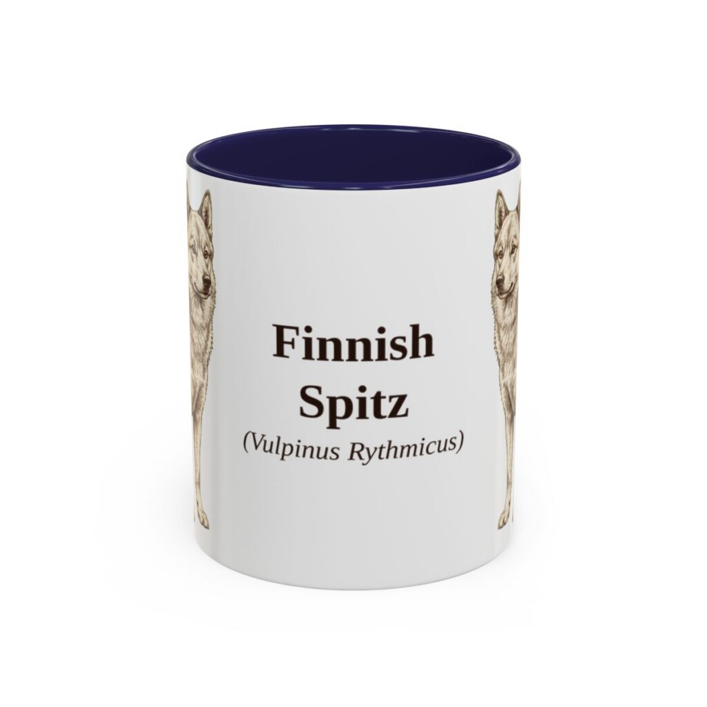 11oz Finnish Spitz Latin Mug, Navy, front view