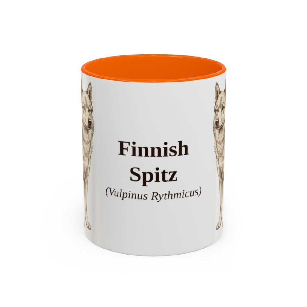 11oz Finnish Spitz Latin Mug, Orange, front view