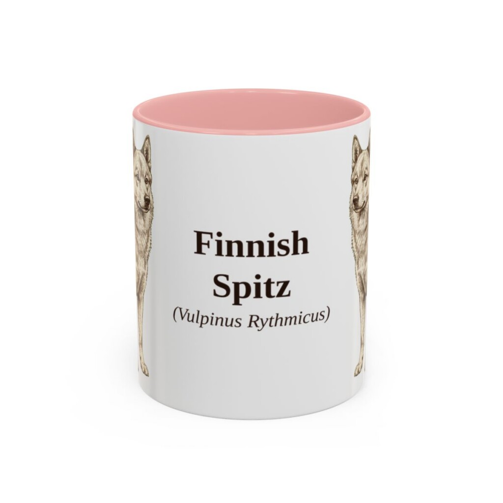 11oz Finnish Spitz Latin Mug, Pink, front view