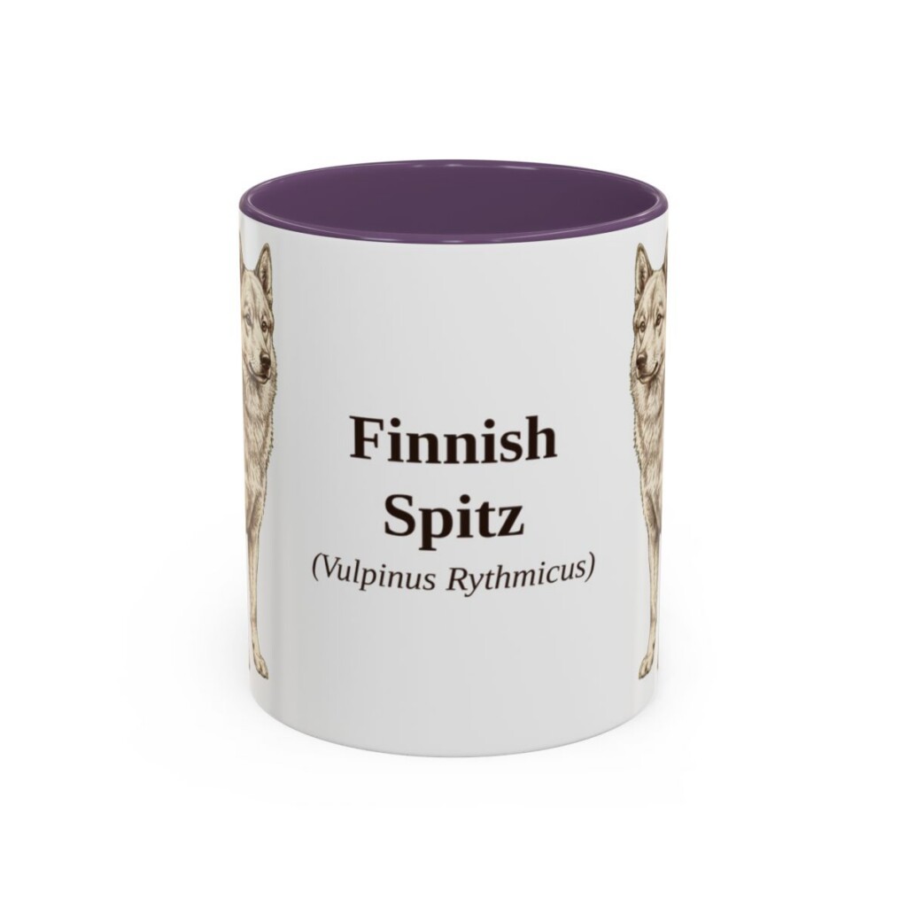 11oz Finnish Spitz Latin Mug, Purple, front view