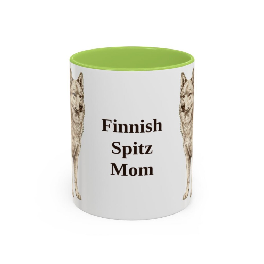 11oz-finnish-spitz-mug-mom-light-green 11oz Finnish Spitz Dog Mom Mug, Light Green, front view