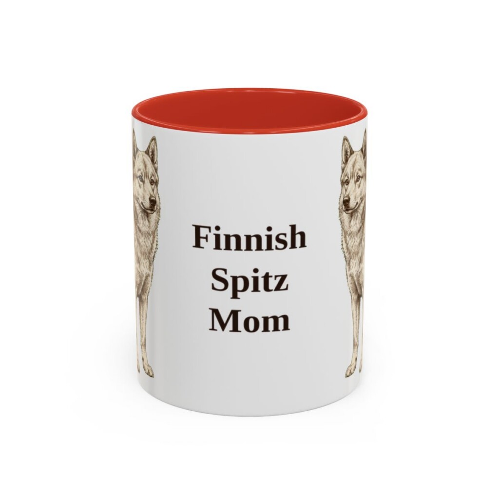 11oz-finnish-spitz-mug-mom-red 11oz Finnish Spitz Dog Mom Mug, Red, front view