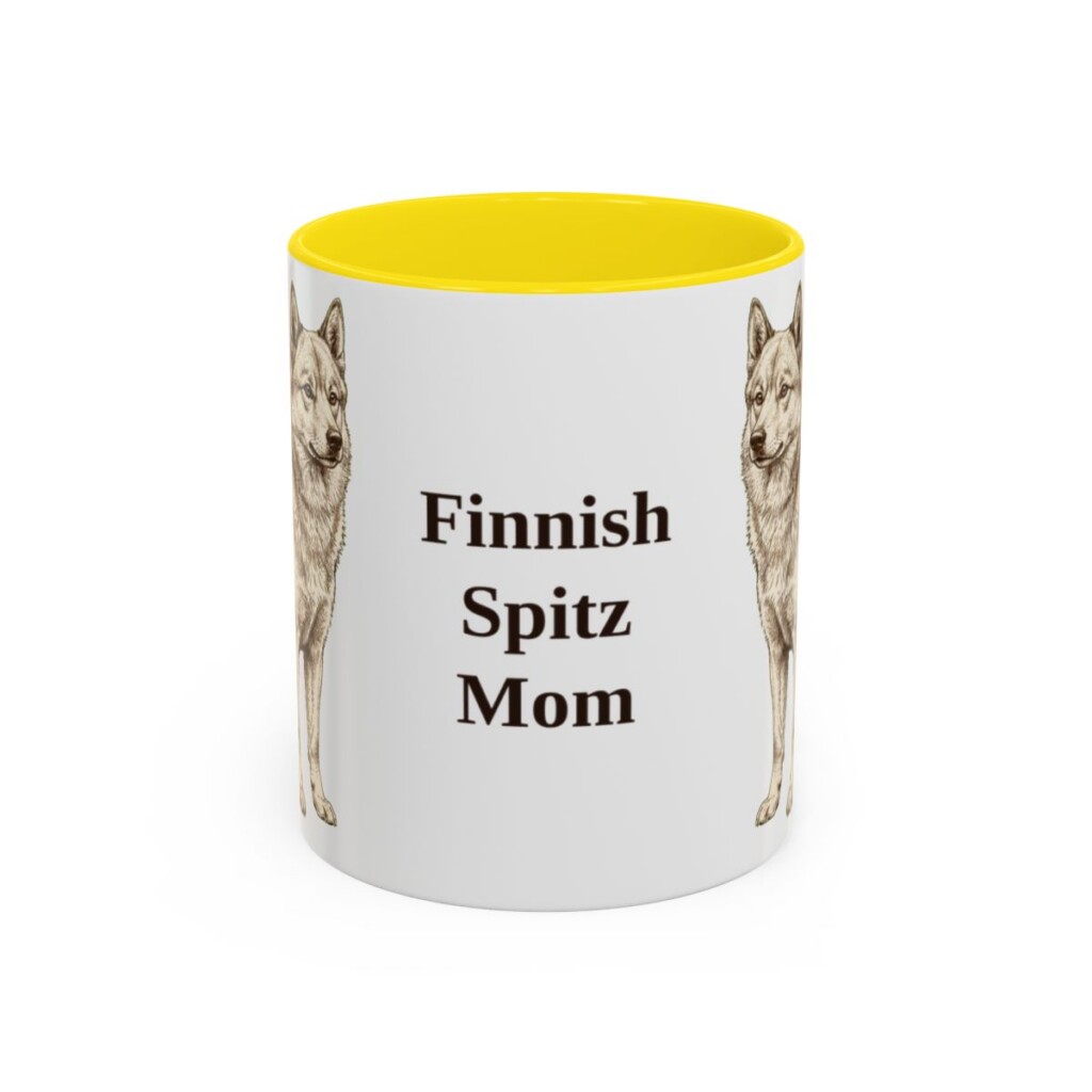 11oz-finnish-spitz-mug-mom-yellow 11oz Finnish Spitz Dog Mom Mug, Yellow, front view