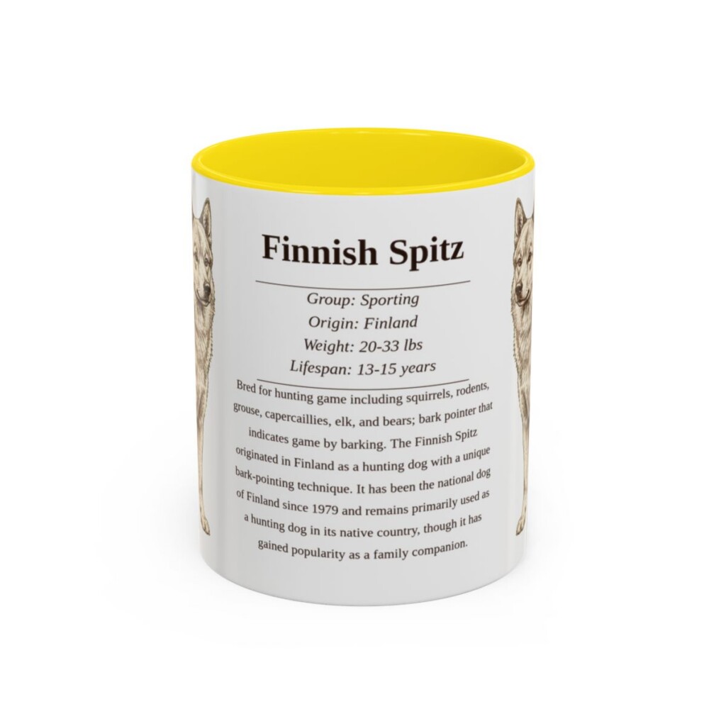 11oz Finnish Spitz Mug, Yellow, front view