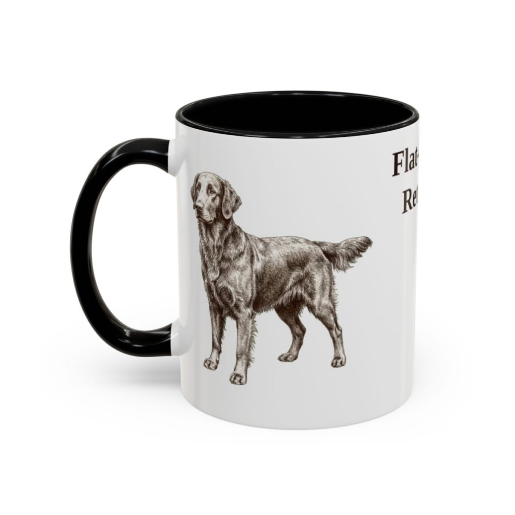 11oz Flat-Coated Retriever Mug, Black, left side view