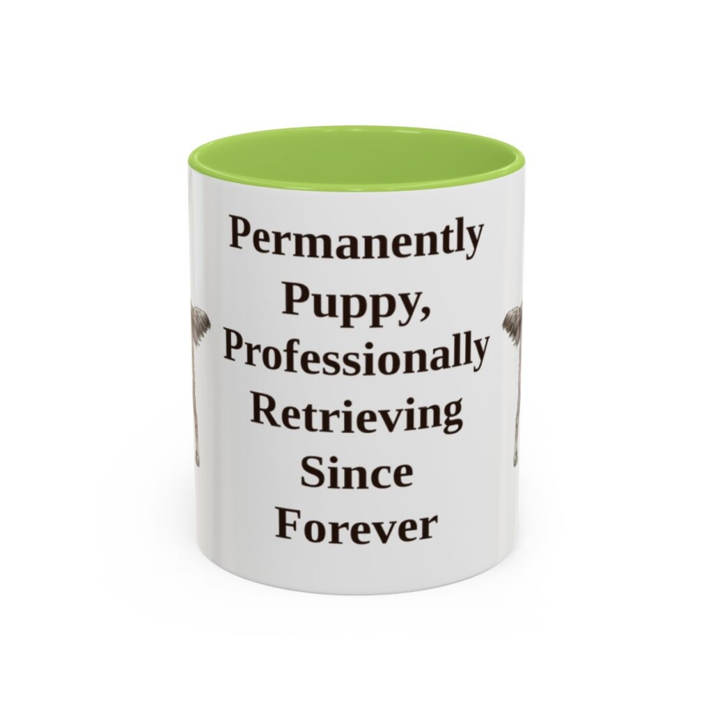 11oz Funny Flat-Coated Retriever Mug, Light Green, front view