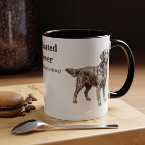 11oz Flat-Coated Retriever Latin Mug, Black, lifestyle photo