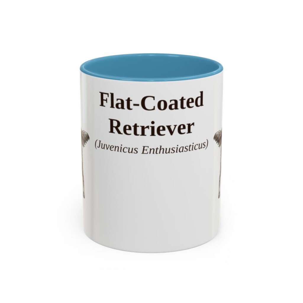 11oz Flat-Coated Retriever Latin Mug, Light Blue, front view
