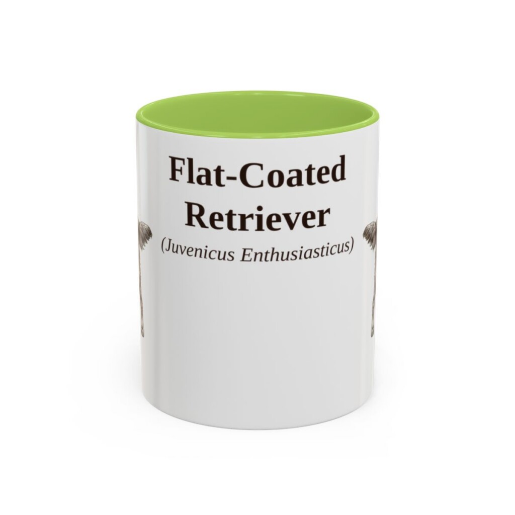 11oz Flat-Coated Retriever Latin Mug, Light Green, front view