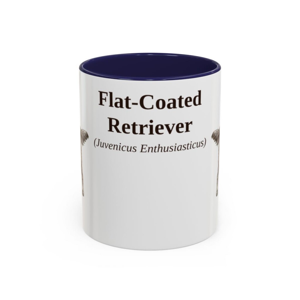 11oz Flat-Coated Retriever Latin Mug, Navy, front view