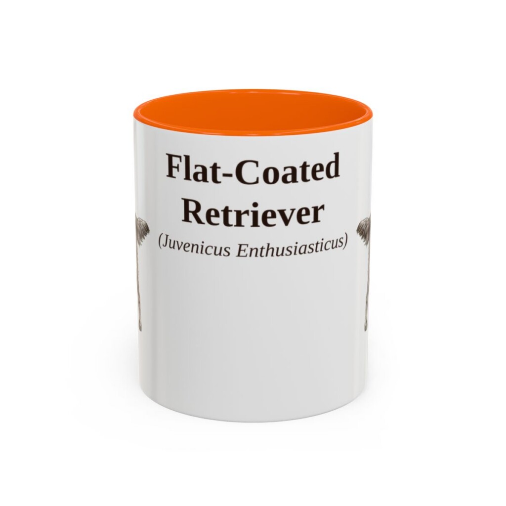 11oz Flat-Coated Retriever Latin Mug, Orange, front view
