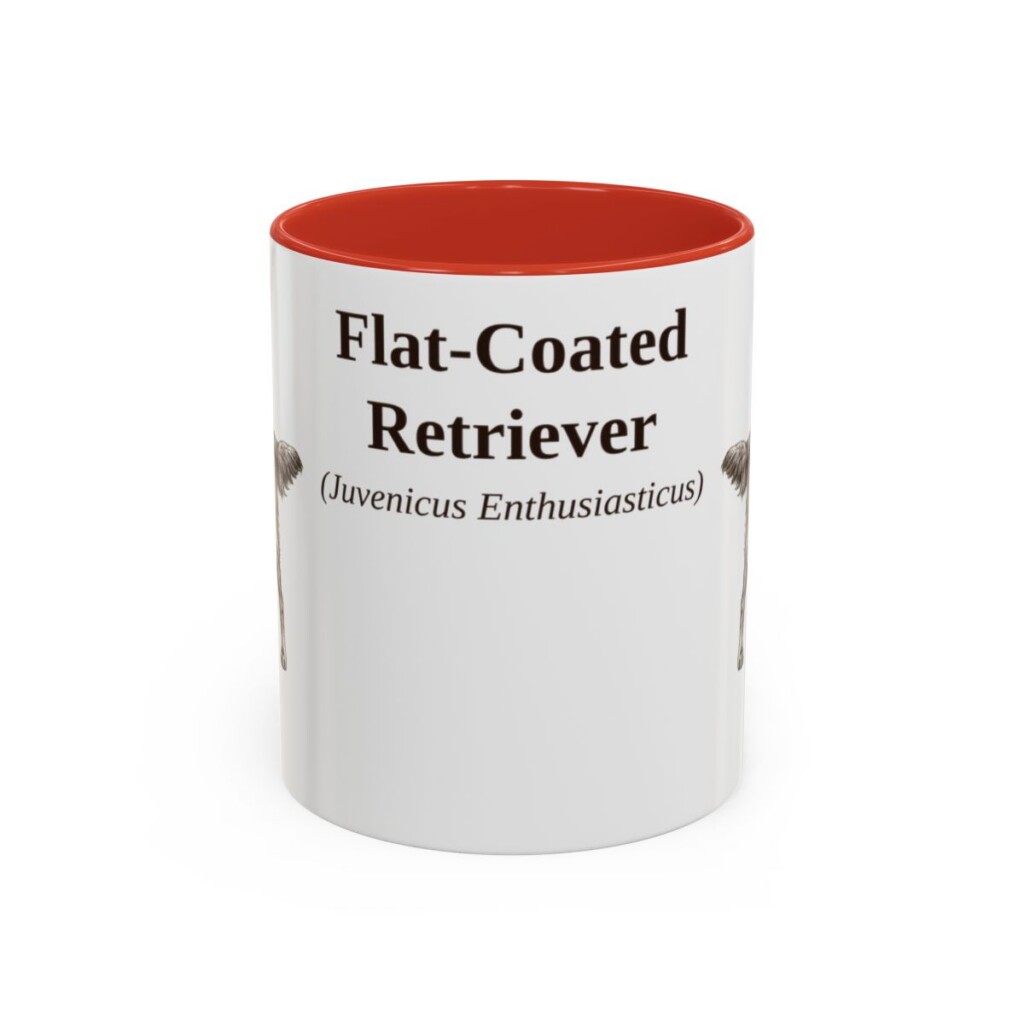 11oz Flat-Coated Retriever Latin Mug, Red, front view