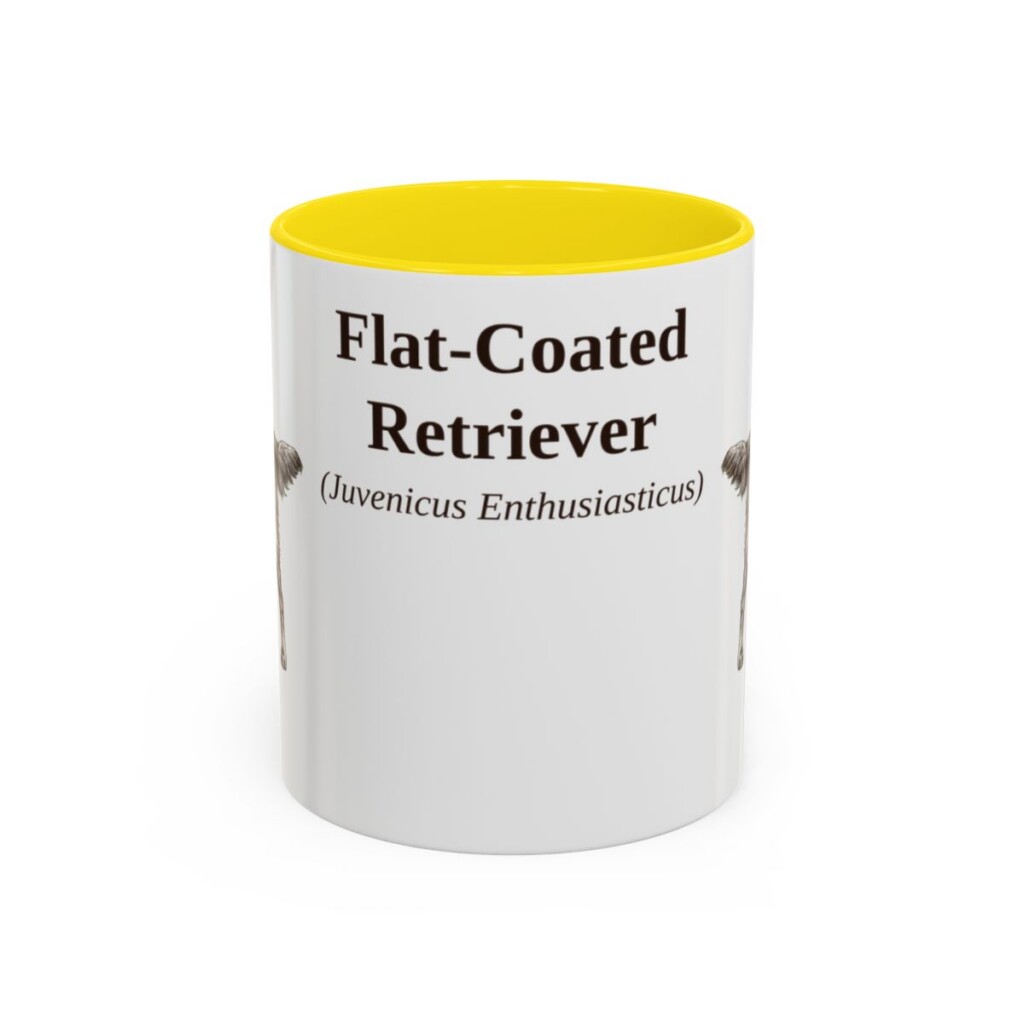 11oz Flat-Coated Retriever Latin Mug, Yellow, front view