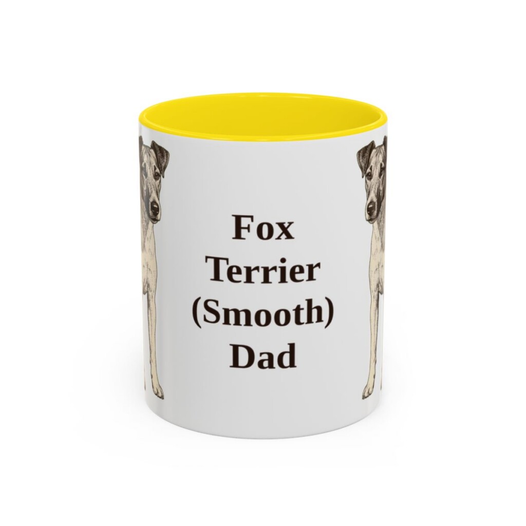 11oz Fox Terrier (Smooth) Dog Dad Mug, Yellow, front view