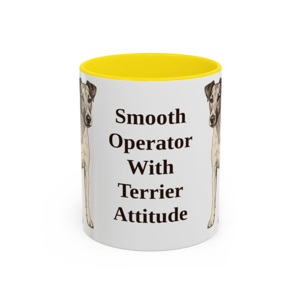 11oz Funny Fox Terrier (Smooth) Mug, Yellow, front view