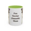11oz Fox Terrier (Smooth) Dog Mom Mug, Light Green, front view