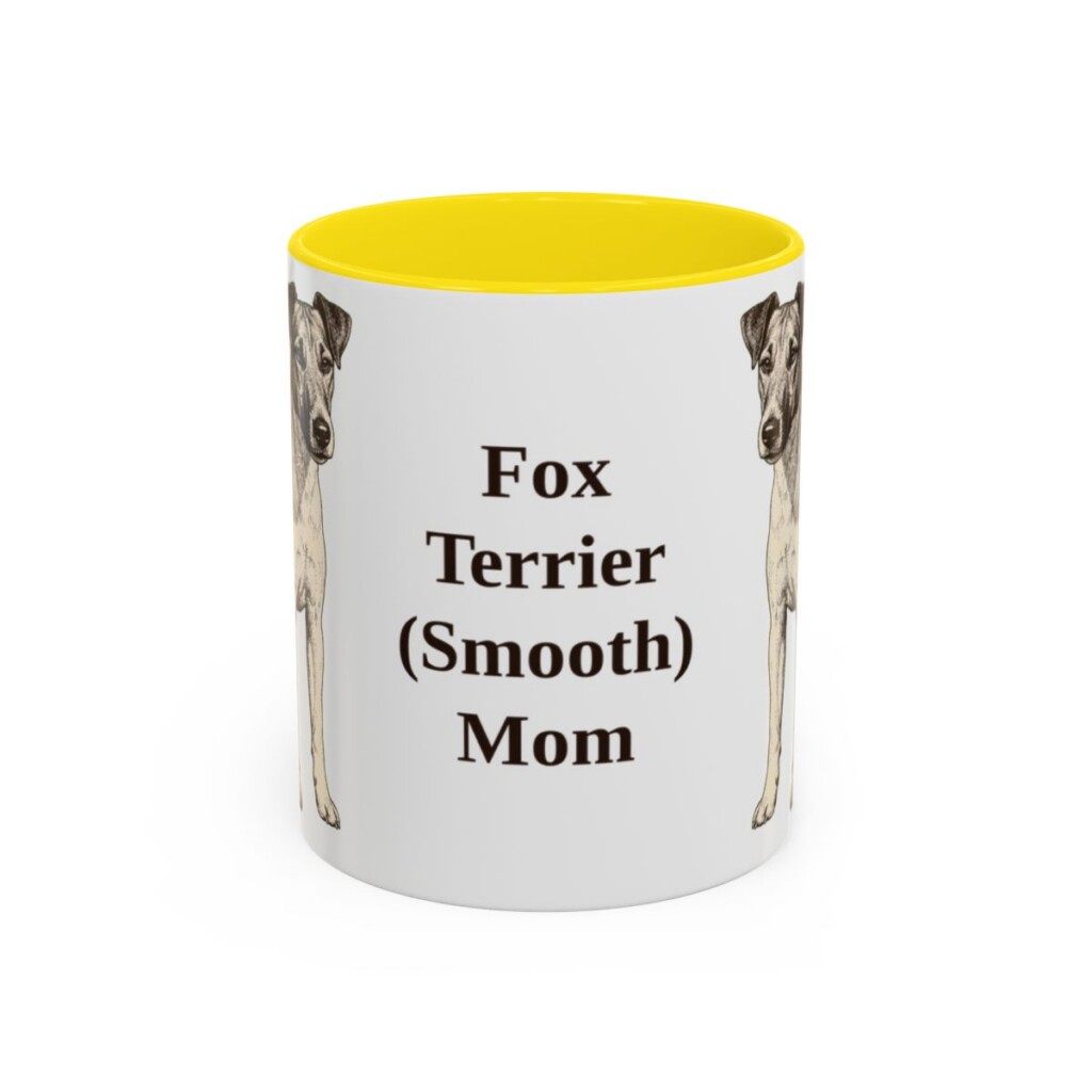 11oz Fox Terrier (Smooth) Dog Mom Mug, Yellow, front view
