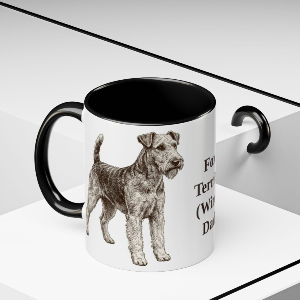 11oz-fox-terrier-wire-mug-dad-black-context-2 11oz Fox Terrier (Wire) Dog Dad Mug, Black, lifestyle photo