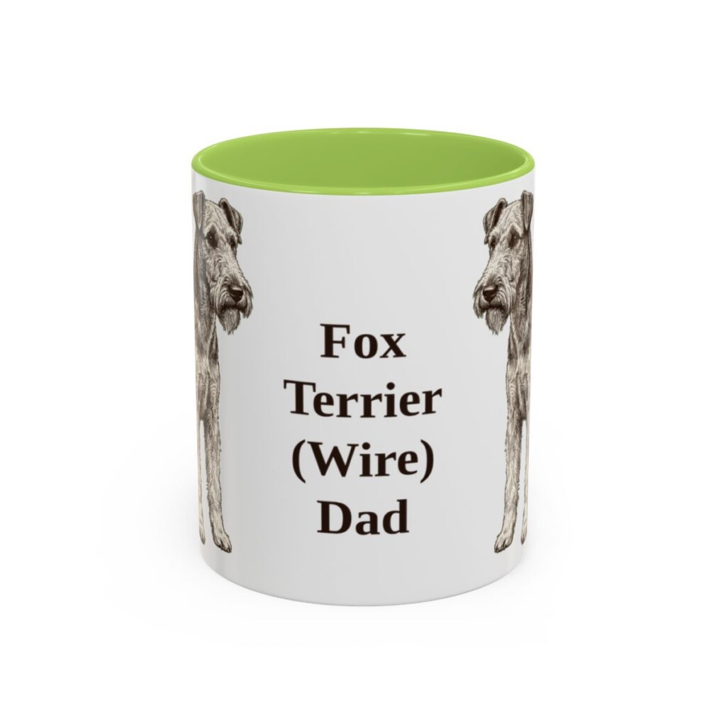 11oz-fox-terrier-wire-mug-dad-light-green 11oz Fox Terrier (Wire) Dog Dad Mug, Light Green, front view