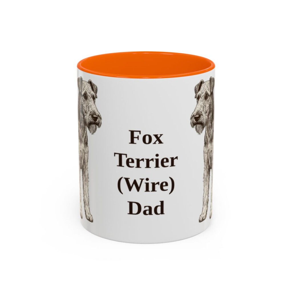 11oz-fox-terrier-wire-mug-dad-orange 11oz Fox Terrier (Wire) Dog Dad Mug, Orange, front view