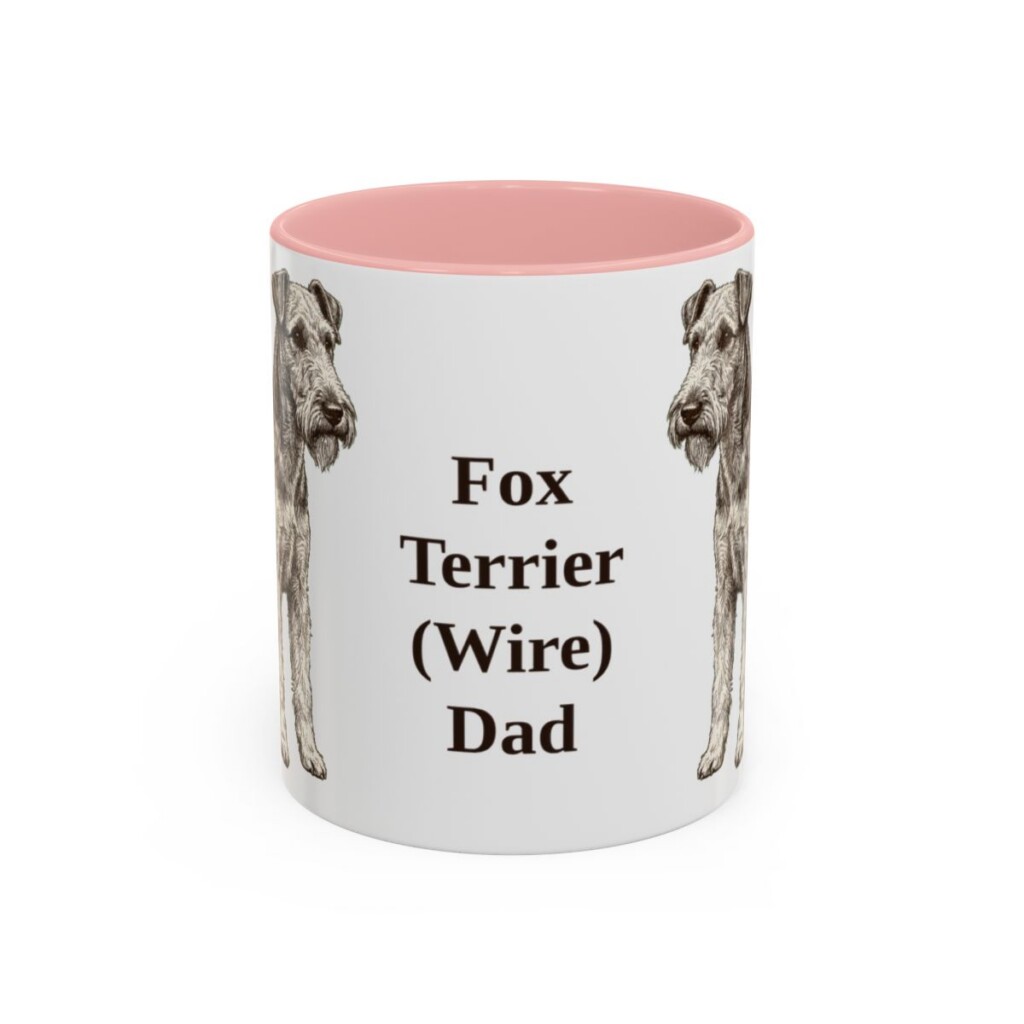 11oz-fox-terrier-wire-mug-dad-pink 11oz Fox Terrier (Wire) Dog Dad Mug, Pink, front view