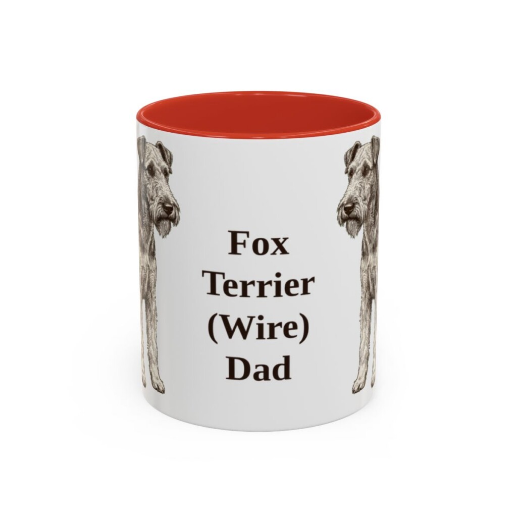 11oz-fox-terrier-wire-mug-dad-red 11oz Fox Terrier (Wire) Dog Dad Mug, Red, front view