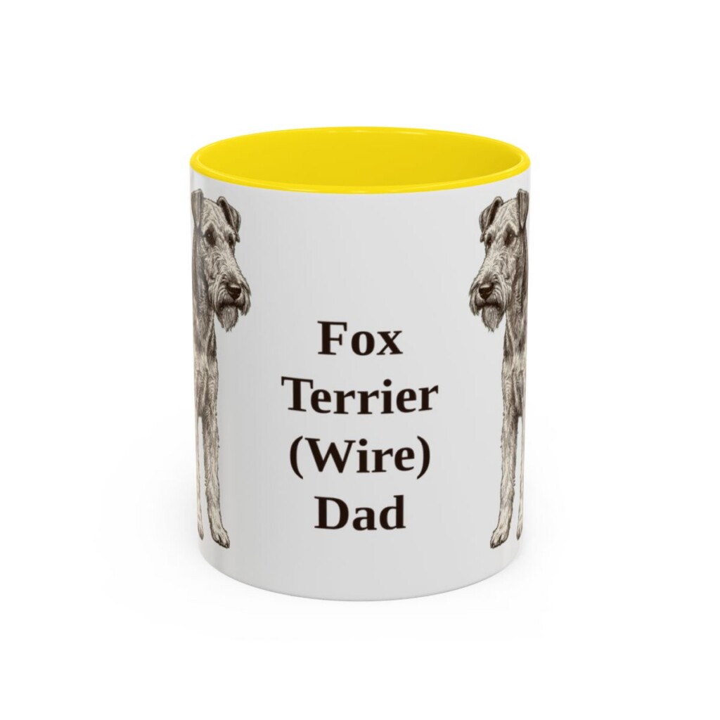 11oz-fox-terrier-wire-mug-dad-yellow 11oz Fox Terrier (Wire) Dog Dad Mug, Yellow, front view