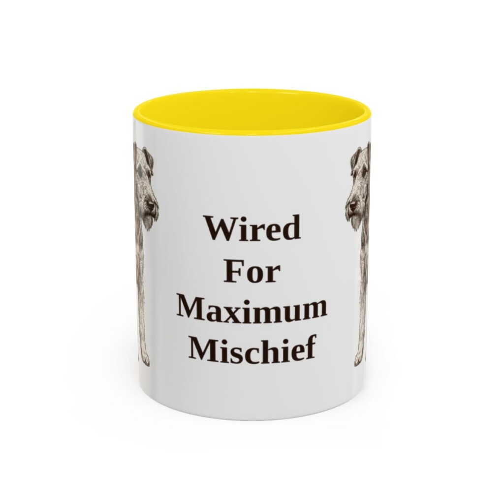 11oz Funny Fox Terrier (Wire) Mug, Yellow, front view